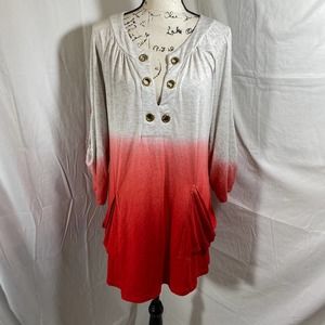 Sandiva Woman's V-Neck Long Sleeve Ombre Tunic W/Pockets Sz S